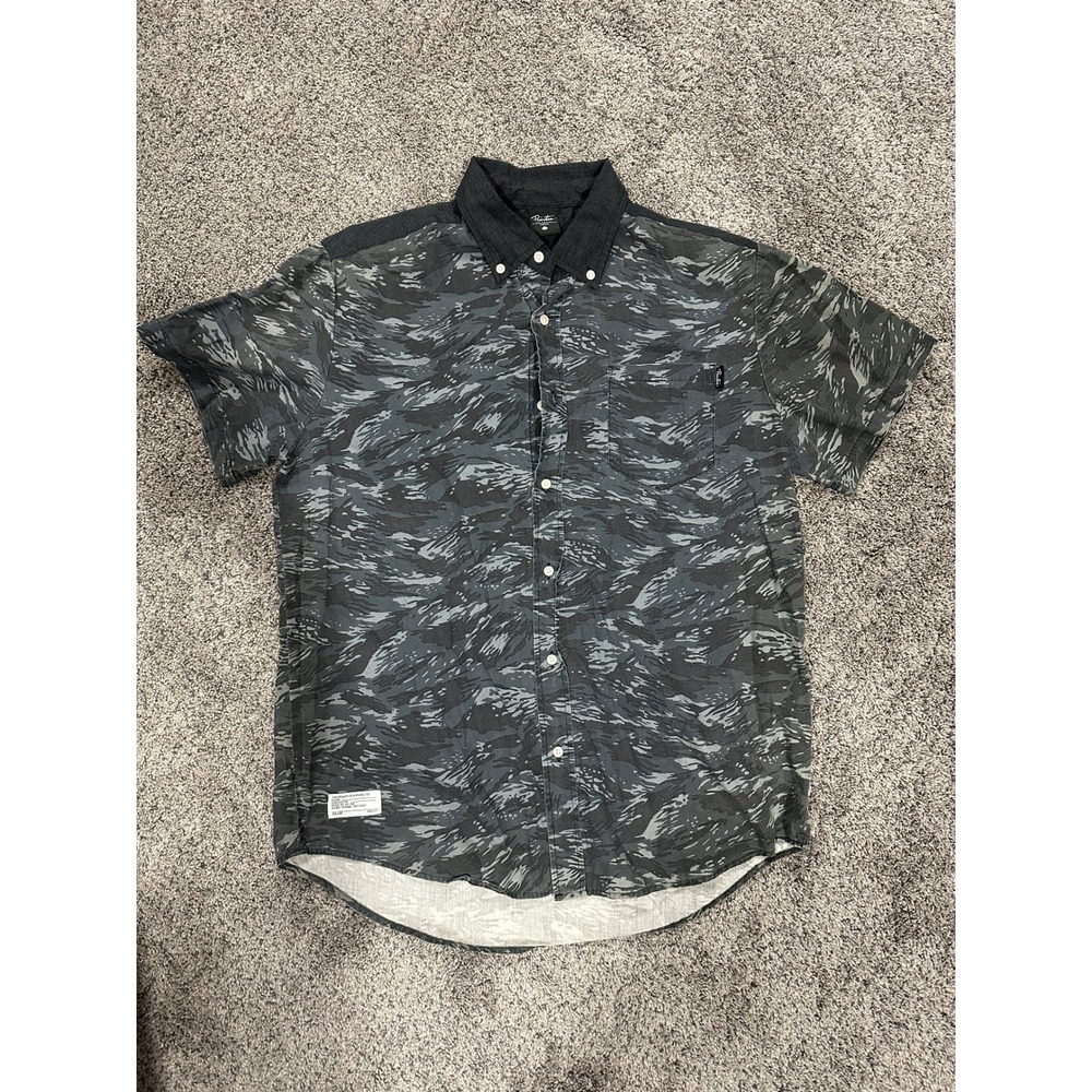Primitive Button Down Shirt Tiger Stripe Camo Grey Black Large Excellent